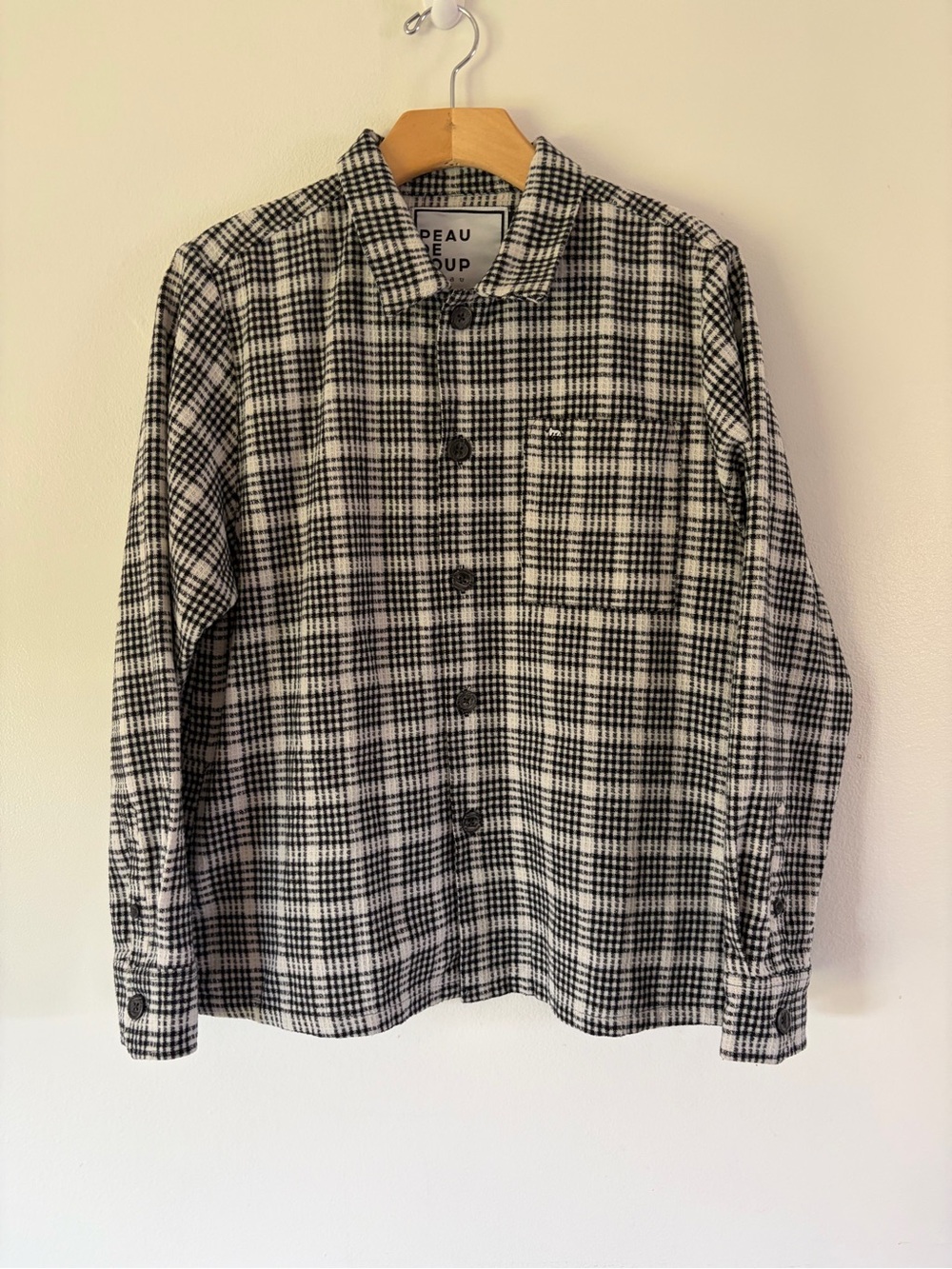 Peau De Loup Beta Button Up Black & White Plaid Boxy Collared Shacket